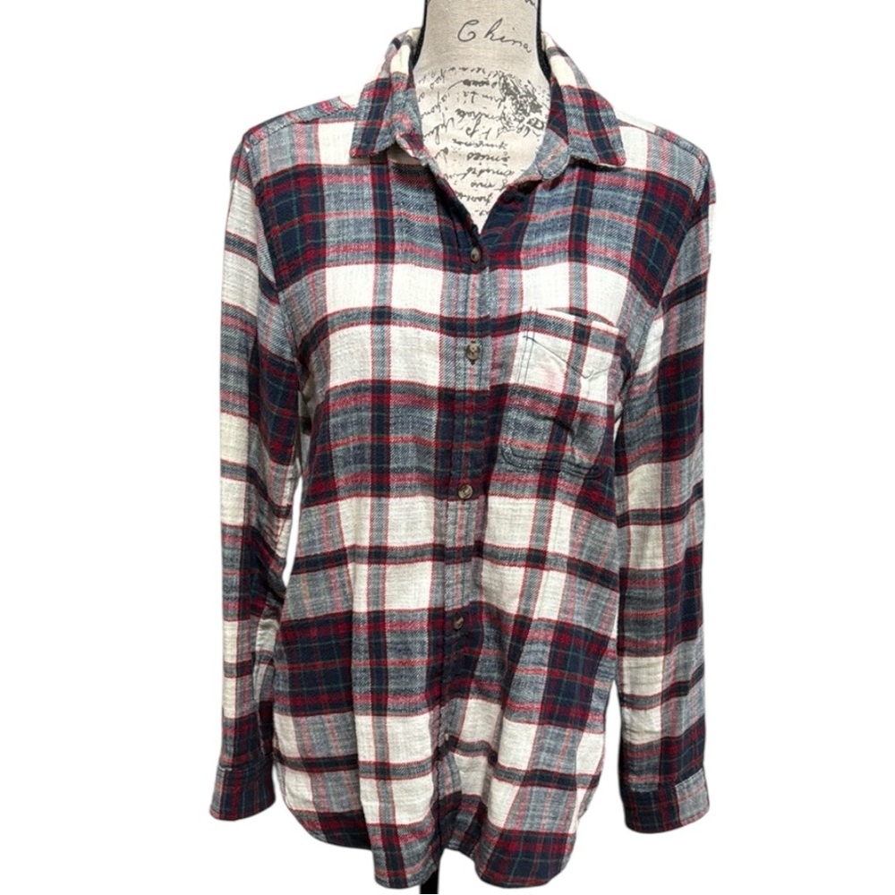 🦅 AE Flannel Shirt Plaid Wmns M Red & Blue